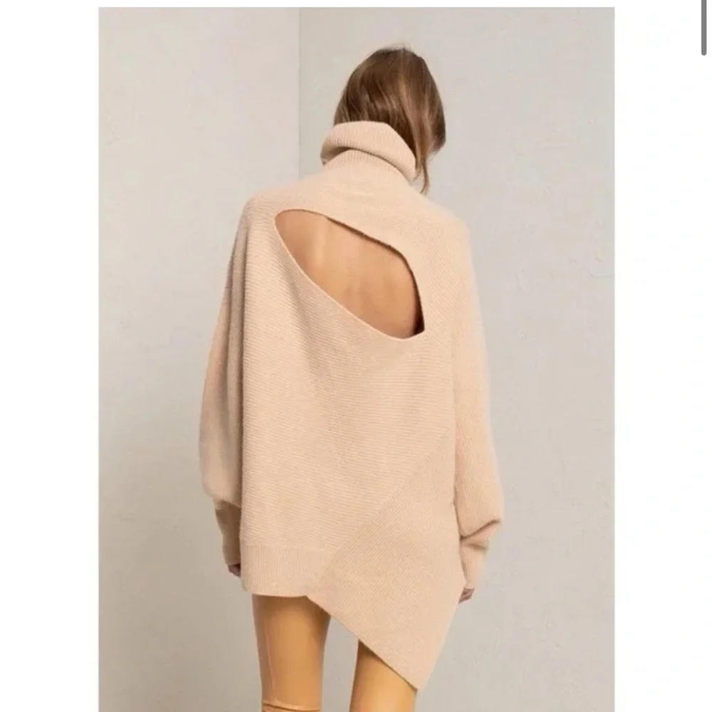 Rory Turtleneck Sweater Tan | Wool Cashmere Blend | Size M - Picture 2 of 6